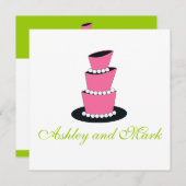 パールズ結婚ケーキ招待状ピンクグリーン 招待状 (正面/裏面)