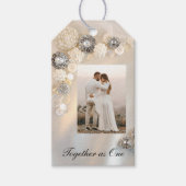 パールダイヤフェイクモンドのボタンウェディング日付を保存 ギフトタグ (正面)