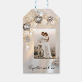 パールダイヤフェイクモンドのボタンウェディング日付を保存 ギフトタグ