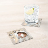 パールダイヤフェイクモンドのボタンウェディング日付を保存 スクエアペーパーコースター (インサイチュ)