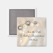 パールダイヤモンドボタンキンセアニラ日付を保存 マグネット (正面/裏面)