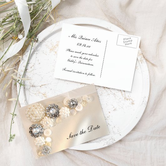 パールダイヤモンドボタンキンセアニラ日付を保存 案内ポストカード