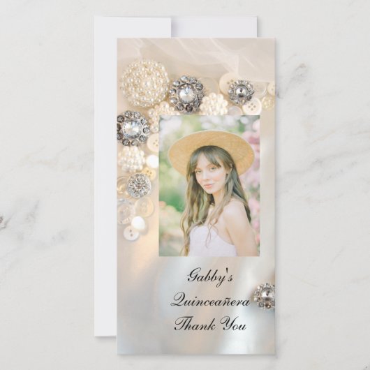 パールダイヤモンドボタンクイネアニラありがとう サンキューカード (正面)