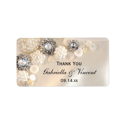 パールダイヤモンドボタ結婚ンの感謝メッセージカード ラベル (正面)
