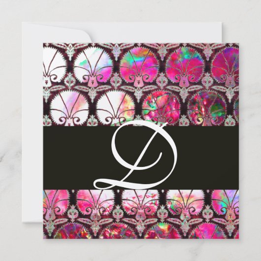 パールダマスクカーネーションズモノグラムのピンクの母親 招待状 (正面)