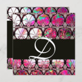 パールダマスクカーネーションズモノグラムのピンクの母親 招待状 (正面/裏面)