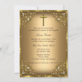 パールダマスククロス金ゴールドバプテスマ/《キリスト教》洗礼式や命名式 招待状 (正面)