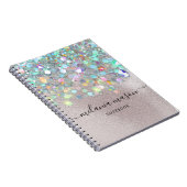 パールテクスチャホログラフィックグリッタータイポグラフィ名 ノートブック (右側)
