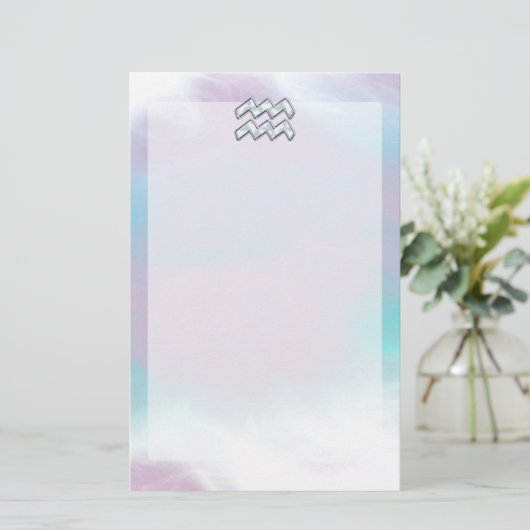 パールデコールの母にアクエリアス〔占星術の〕十二宮図のシンボル 便箋 (スタンド正面)