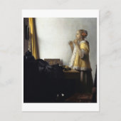 パールネックレス付き女性byヨハネス・ヴェルメール ポストカード (正面)