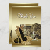 パールハイヒールシューズブラック金ゴールドサンキューカード サンキューカード (正面/裏面)