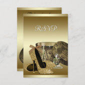 パールハイヒールシューズブラック金ゴールドRSVP 出欠カード (正面/裏面)