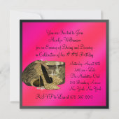 パールハイヒールシューズホットピンク女性誕生日 招待状 (裏面)