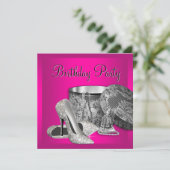 パールハイヒールシューズ女性ホットピンク誕生日 招待状 (スタンド正面)