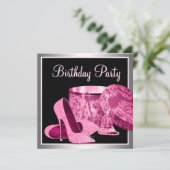 パールハイヒールシューズ女性ホットピンク誕生日 招待状 (スタンド正面)
