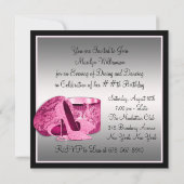 パールハイヒールシューズ女性ホットピンク誕生日 招待状 (裏面)