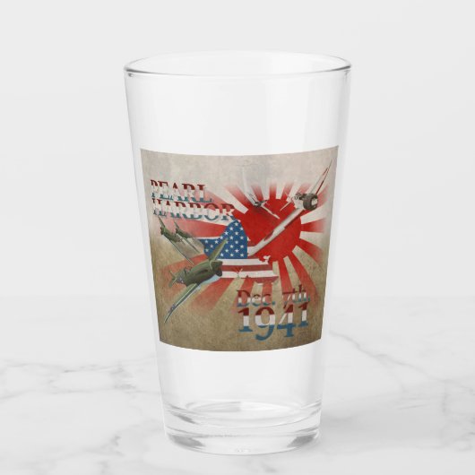 パールハバー1941年12月7日ガラス タンブラーグラス (正面)