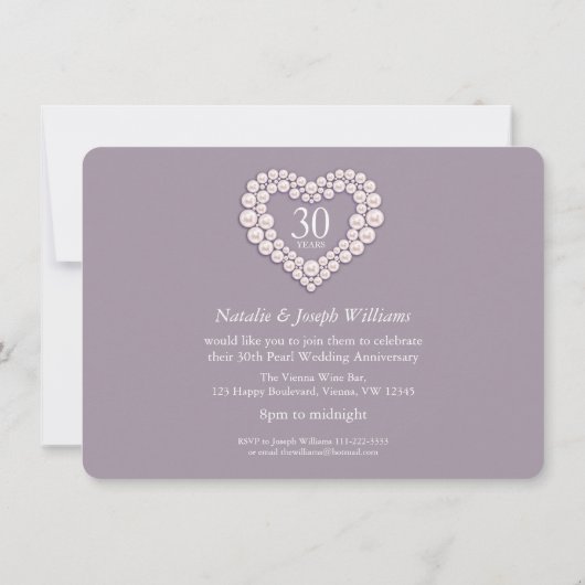 パールハートの結婚式写真 30周年パーティー 招待状 (裏面)
