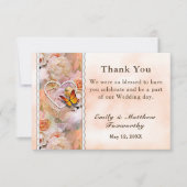 パールハートオレンジピンクローズバタフライ結婚ズ サンキューカード (正面)