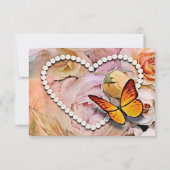 パールハートオレンジピンクローズバタフライ結婚ズ サンキューカード (裏面)