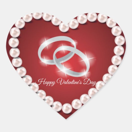 パールハートレッドバレンタインデー ハートシール (正面)