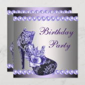 パールパープルハイヒールシューズバースデーパーティー 招待状 (正面/裏面)