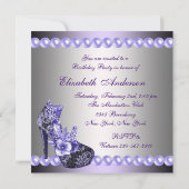 パールパープルハイヒールシューズバースデーパーティー 招待状 (裏面)