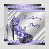 パールパープルハイヒールシューズバースデーパーティー 招待状 (正面/裏面)