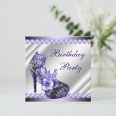 パールパープルハイヒールシューズバースデーパーティー 招待状 (スタンド正面)