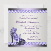 パールパープルハイヒールシューズバースデーパーティー 招待状 (裏面)