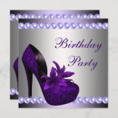 パールパープルハイヒールシューズバースデーパーティー 招待状 (正面/裏面)