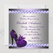 パールパープルハイヒールシューズバースデーパーティー 招待状 (裏面)