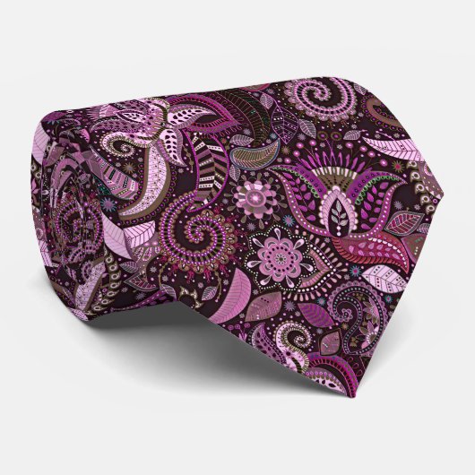パールパープルヴィンテージインディアンろうけつ染めスタイルサテンタイ ネクタイ (ロール)