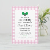 パールピンクのチェック柄の「I Do BBQ」卓球パーティー招待状 招待状 (スタンド正面)