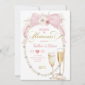 パールピンクのボウコケットママとミモザ 招待状 (正面)