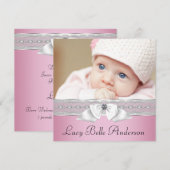パールピンクブラックベビーガールフォト誕生 案内状 (正面/裏面)