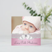 パールピンクブラックベビーガールフォト誕生 案内状 (スタンド正面)