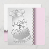 パールピンクホワイトベビーガール《キリスト教》洗礼式や命名式招待状 招待状 (正面/裏面)