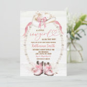 パールピンクボウコケットカウガールベビーシャワー 招待状 (スタンド正面)