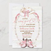 パールピンクボウコケット女性のカーボーイベビーシャワー 招待状 (正面)
