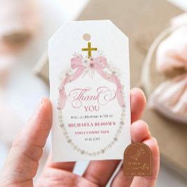 パールピンクボホ最初の聖餐会ありがとう ギフトタグ