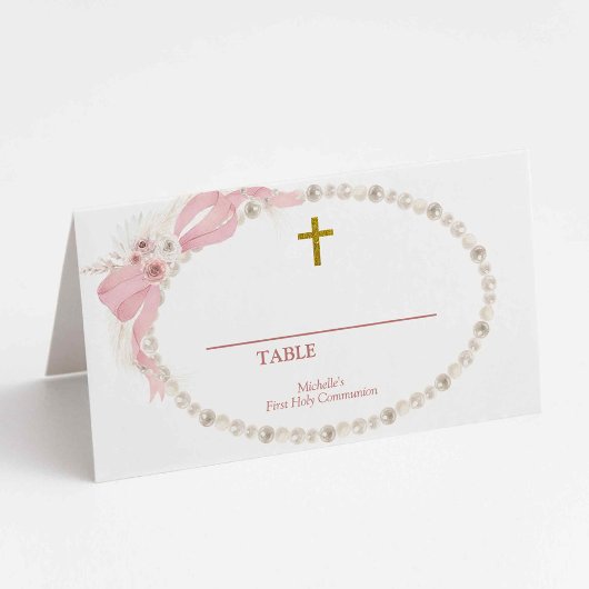 パールピンクボホ最初の聖餐式テーブル番号 プレイスカード