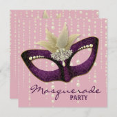 パールピンクマスカレードパーティの招待状 招待状 (正面/裏面)