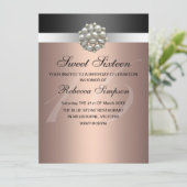 パールピンク&ブラックスウィート16誕生日招待状 招待状 (スタンド正面)