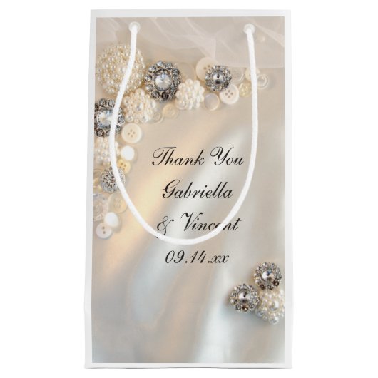 パールフェイクとダイヤモンドのボタ結婚ンに感謝 スモールペーパーバッグ (正面)