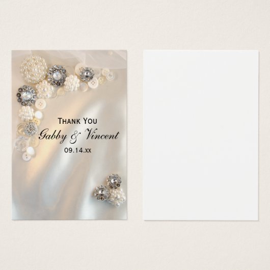 パールフェイクとダイヤモンドボタンの結婚式の引き出物ラベル (正面&裏面)