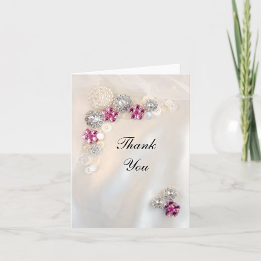 パールフェイクとピンクダイヤモンドのボタン サンキューカード (正面)