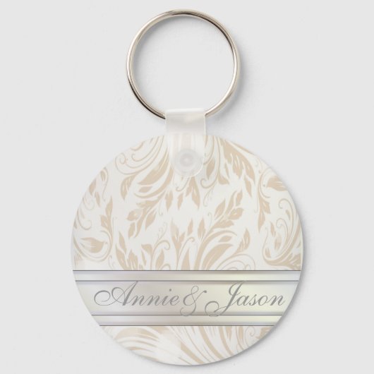 パールフォーマルホワイトダマスクの結婚式のお願い キーホルダー (正面)