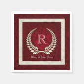 パールフレーム付き赤ビロードのダマスク スタンダードカクテルナプキン (正面)