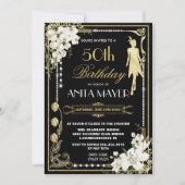 パールフローラアールデコギャツビー誕生日ANY AGE 招待状 (正面)